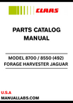 Discover the comprehensive CLAAS Forage Harvester Jaguar 8700 / 8550 Parts Catalogue Manual, designed specifically for serial numbers 49200503 to 49299999. This essential resource provides detailed diagrams and specifications, ensuring you have all the information needed for efficient maintenance and repairs.
