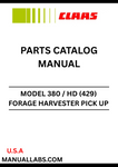 Discover the essential CLAAS Forage Harvester Pick Up 380 / HD Parts Catalogue Manual, designed specifically for serial numbers 42901001 to 42999999. This comprehensive guide provides detailed information on all parts, ensuring you have the right components for optimal performance and maintenance of your forage harvester.
