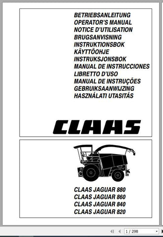 Discover the essential CLAAS JAGUAR 880 – 820 Operator’s Manual, now available in a convenient PDF format. This comprehensive guide is designed to enhance your understanding