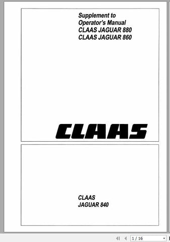 Discover the essential CLAAS JAGUAR 880, 860, 840 Operator’s Manual, now available in a convenient PDF format. This comprehensive guide is designed to enhance your understanding