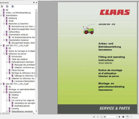 Enhance your operational efficiency with the CLAAS JAGUAR 900-830 Operator’s Manual, available in a convenient PDF format. This comprehensive guide is designed to provide you with essential information and insights to maximize the performance of your forage harvester