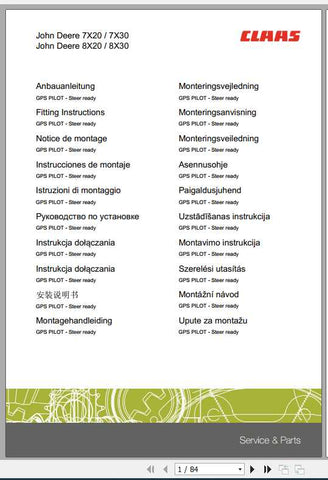 Enhance your farming efficiency with the CLAAS John Deere 7X20, 7X30, 8X20, and 8X30 Fitting Instruction Manual. This comprehensive PDF file provides detailed guidance for the installation and maintenance of your equipment, ensuring optimal performance and longevity.