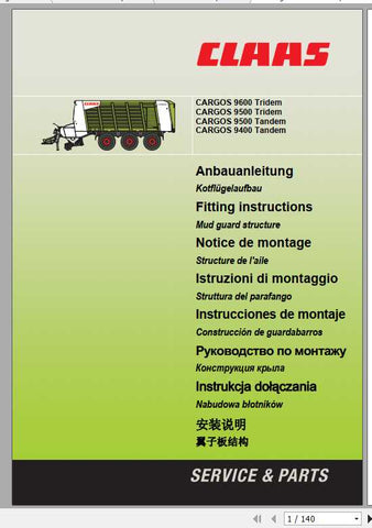 Discover the essential CLAAS Loader Wagons CARGOS 8300 – 9600 Fitting Instruction Manual, now available in a convenient PDF format. This comprehensive guide is designed to provide you with all the necessary information to ensure proper installation and maintenance of your loader wagon, enhancing its performance and longevity.
