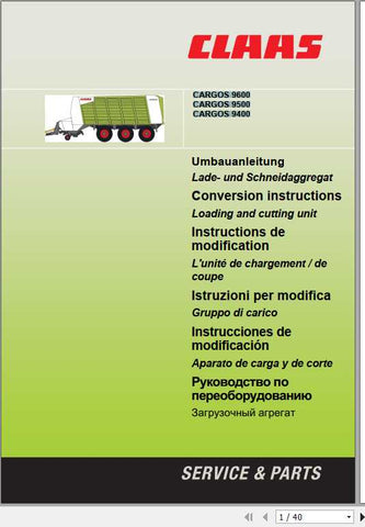 Unlock the full potential of your CLAAS Loader Wagons with our comprehensive Conversion Instructions Manual for the CARGOS 9600, CARGOS 9500, and CARGOS 9400 