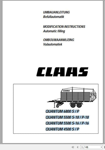 Unlock the full potential of your CLAAS Loader Wagons with the Quantum 6800 S P and Quantum 4500 S P Conversion Instructions Manual. This comprehensive PDF