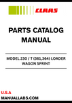 Enhance your CLAAS Loader Wagon Sprint 230/T with our comprehensive Parts Catalogue Manual, specifically designed for serial numbers 36401001 to 36499999. This manual is an essential resource for anyone looking to maintain or repair their loader wagon, ensuring you have access to the right parts and specifications.