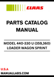 Discover the essential CLAAS Loader Wagon Sprint 440-330 U Parts Catalogue Manual, specifically designed for serial numbers 35901001 to 35999999. This comprehensive manual is your go-to resource for identifying and sourcing the right parts for your loader wagon, ensuring optimal performance and longevity.