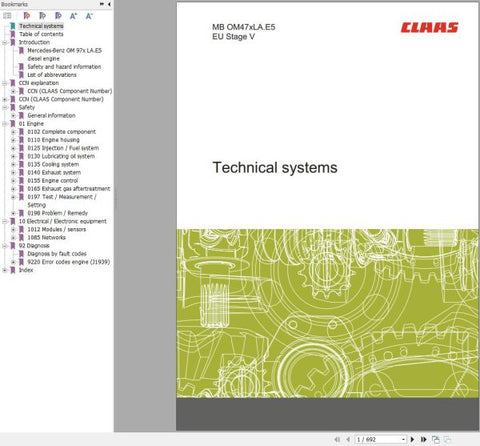 Unlock the full potential of your CLAAS machinery with the comprehensive Mercedes-Benz Engine OM47XLA.E5 EU Stage V Technical Systems Manual. This PDF file is an essential resource for operators and technicians, providing in-depth insights into the engine's specifications, maintenance procedures, and troubleshooting techniques.
