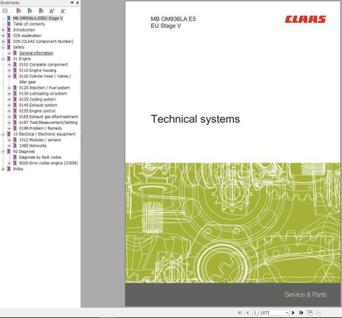 Discover the comprehensive CLAAS Mercedes-Benz Engine OM936LA.E5 EU Stage V Technical Systems Manual, a vital resource for professionals seeking in-depth knowledge of this advanced engine model. This PDF file is meticulously designed to provide detailed insights into the engine's specifications, operational guidelines, and maintenance procedures, ensuring optimal performance and longevity.
