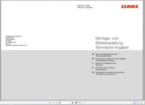 Enhance your operational efficiency with the CLAAS Miscellaneous Tyre Lift Hydro and Mechanical Operator’s Manual. This comprehensive PDF file provides essential guidance for the effective use and maintenance of your tyre lift, ensuring you get the most out