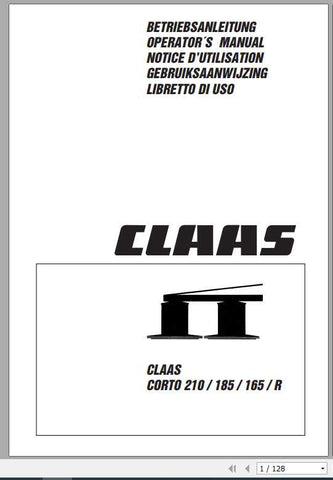 Discover the essential CLAAS Mowers Corto 210, 185, 165 R Operator’s Manual, now available in a convenient PDF format. This comprehensive guide is designed to enhance