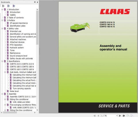 Ensure your CLAAS Mowers Corto series operates at peak performance with our comprehensive Assembly Instruction Manual. This PDF file provides clear, step-by-step guidance for the Corto 210 N S, Corto 185 N S, and Corto 165 N S models, making assembly straightforward