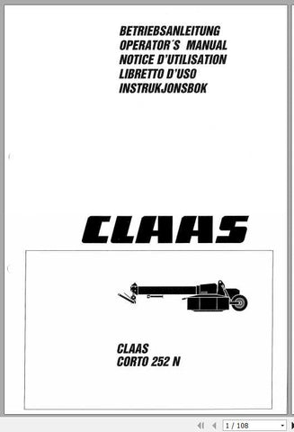 Discover the essential CLAAS Mowers Corto 252 N Operator’s Manual, now available in a convenient PDF format. This comprehensive guide is designed to enhance your mowing experience, providing you with all the necessary information to operate and