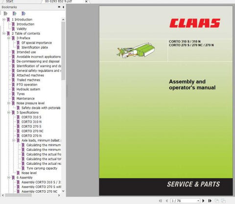 Discover the essential CLAAS Mowers Assembly Instruction Manual for models CORTO 310S, 310N, 270S