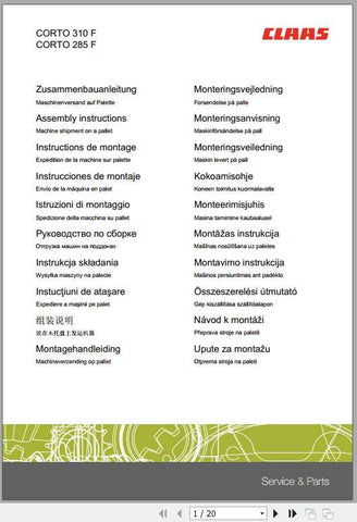 Ensure your CLAAS Mowers Corto 310 F and Corto 285 F are always operating at their best with our comprehensive Assembly Instruction Manual. This PDF file provides clear, step-by-step guidance to help you assemble and maintain your mowers