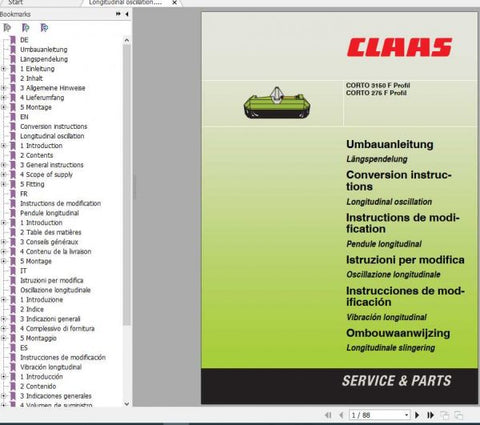 Unlock the full potential of your CLAAS Mowers with the CORTO 3150F and CORTO 275F Conversion Instructions Manual. This comprehensive PDF file provides step-by-step guidance