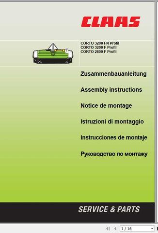 Discover the essential CLAAS Mowers Corto 3200 FN, Profil 3200 F, and Profil 2800 F Assembly Instruction Manual, now available in a convenient PDF format. This comprehensive guide is designed to streamline the assembly process, ensuring that you can