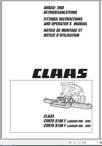 Discover the essential CLAAS Mowers Corto 8100 F Operator’s Manual, now available in a convenient PDF format. This comprehensive guide is designed to enhance your mowing experience