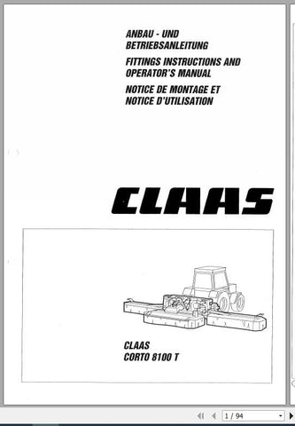 Enhance your mowing experience with the CLAAS Mowers Corto 8100 T Operator’s Manual, now available in a convenient PDF format. This comprehensive guide is designed