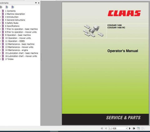 Unlock the full potential of your CLAAS Mowers Cougar 1400 and Cougar 1400 RC with our comprehensive Operator’s Manual in PDF format. This essential guide provides detailed