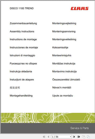 Ensure your CLAAS Mowers Disco 1100 Trend operates at peak performance with our comprehensive Assembly Instruction Manual. This PDF file provides clear, step-by-step guidance