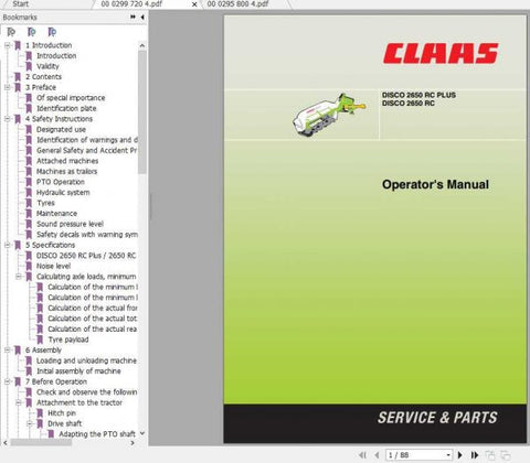CLAAS MOWERS DISCO 2650 RC PLUS DISCO 2650 RC OPERATOR’S MANUAL - PDF FILE