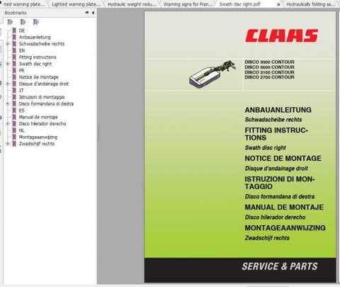 Enhance your CLAAS mower experience with the comprehensive Fitting Instruction Manual for models DISCO 2700, 2800, 3100, 3200, 3600, 3900, and 4000. This PDF file is designed to provide you with clear, step-by-step guidance for installation and maintenance, ensuring optimal performance and longevity of your equipment.
