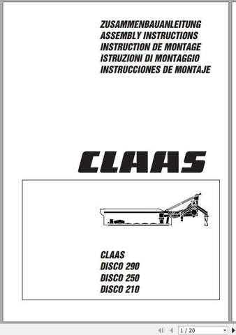 Discover the essential CLAAS Mowers Disco 290, 250, 210 Assembly Instruction Manual, now available in a convenient PDF format. This comprehensive guide is designed to streamline the assembly process, ensuring that you can set up your mower quickly and efficiently