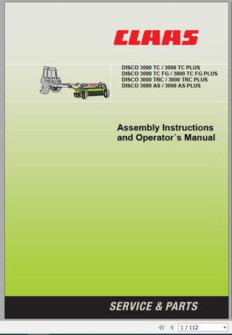 Discover the essential CLAAS Mowers DISCO 3000 TC TRC Operator’s Manual, now available in a convenient PDF format. This comprehensive guide is designed to enhance your