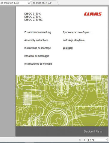 Ensure your CLAAS Mowers operate at peak performance with the comprehensive Assembly Instruction Manual for the DISCO 3150C, 2750C, and 2750RC models. This PDF file provides