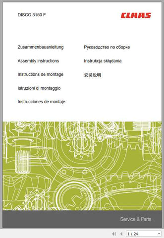 Ensure your CLAAS Mowers DISCO 3150 F operates at peak performance with our comprehensive Assembly Instruction Manual, available in a convenient PDF format. This manual provides