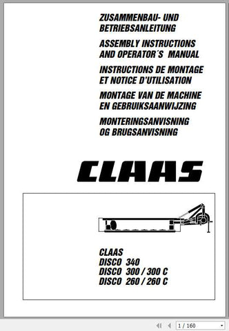 Ensure your CLAAS mowers—DISCO 340, DISCO 300, 300C, DISCO 260, and 260C—are always operating at peak performance with our comprehensive Assembly Instruction Manual. This PDF file is designed to provide you with clear, step-by-step guidance for assembly, ensuring that you can set up your equipment quickly and efficiently.