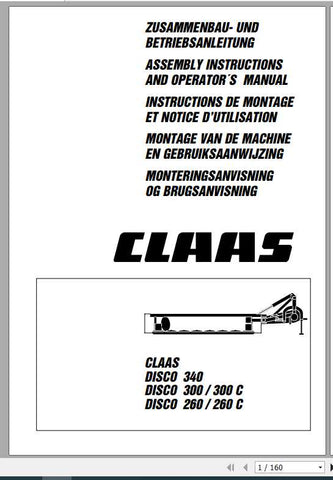Enhance your mowing efficiency with the CLAAS Mowers DISCO Operator’s Manual, designed specifically for models 340, 300, 300C, 260, and 260C. This comprehensive PDF file 