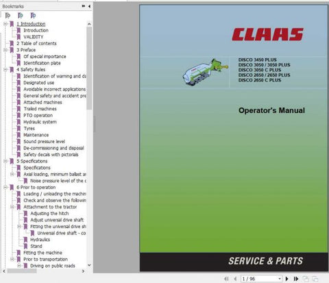 Discover the essential CLAAS Mowers DISCO 3450 PLUS – 2650 C PLUS Operator’s Manual, now available in a convenient PDF format. This comprehensive guide