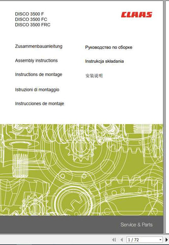 Discover the essential CLAAS Mowers DISCO 3500F, 3500FC, and 3500FRC Assembly Instruction Manual, now available in a convenient PDF format. This comprehensive guide is designed to streamline the assembly process, ensuring that you can get your mower up and running with ease.