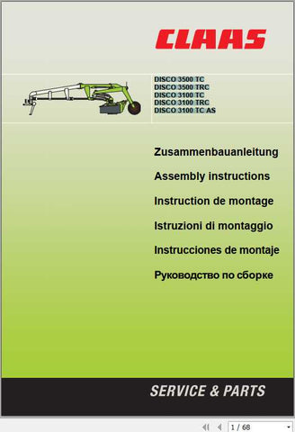 Discover the essential CLAAS Mowers DISCO 3500 TC and DISCO 3100 TC Assembly Instruction Manual in PDF format. This comprehensive guide is designed to streamline the assembly process, ensuring that you can set up your mowers quickly and efficiently