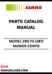 Discover the essential CLAAS Mower Corto 290 FS Parts Catalogue Manual, specifically designed for serial numbers 38701001 to 38799999. This comprehensive guide provides detailed information on all parts, ensuring you have the right components for maintenance and repairs.