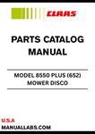 Discover the essential CLAAS MOWER DISCO 8550 PLUS Parts Catalogue Manual, specifically designed for serial numbers 65201761 to 65202101. This comprehensive guide provides detailed information on all parts, ensuring you have the right components for maintenance and repairs.