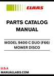 Discover the essential CLAAS MOWER DISCO 9400 C DUO Parts Catalogue Manual, specifically designed for serial numbers F6601001 to F6609999. This comprehensive guide provides detailed information on all parts, ensuring you have the right components for maintenance and repairs.