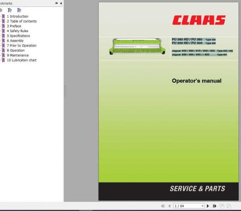 Discover the essential CLAAS PU 380 HD and PU 300 HD Operator’s Manual, designed specifically for models PU 380 TYP 429 and PU 300 TYP 428. This comprehensive PDF file serves