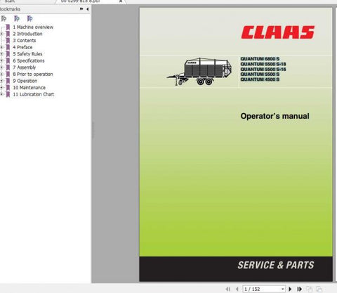 Enhance your operational efficiency with the CLAAS QUANTUM 6800 S, 5500 S-18, 5500 S-16, 5500 S, and 4500 S Operator’s Manual, now available in a convenient PDF format