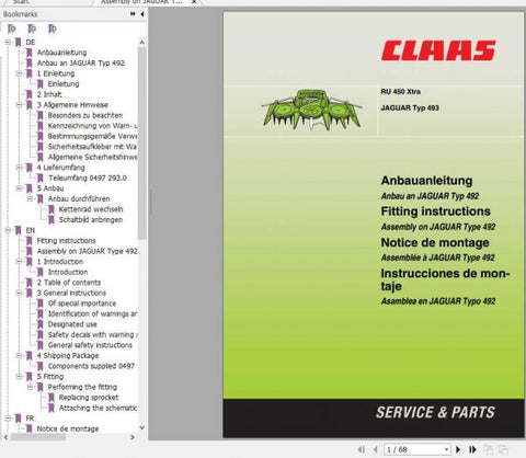 Enhance your operational efficiency with the CLAAS RU 450 XTRA JAGUAR TYP 493 Operator’s Manual