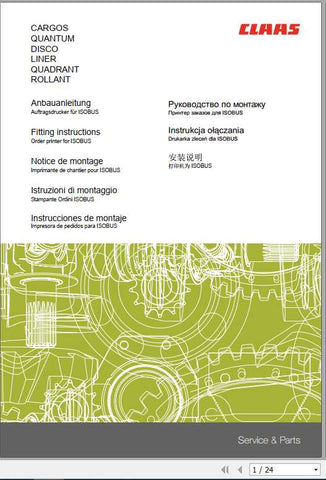 Introducing the CLAAS Swathers Cargos Disco Liner Quadrant Rollant Fitting Instruction Manual, a comprehensive PDF guide designed for seamless operation and maintenance of your agricultural equipment. This manual provides detailed instructions, ensuring that you can efficiently set up and utilize your CLAAS machinery to its fullest potential