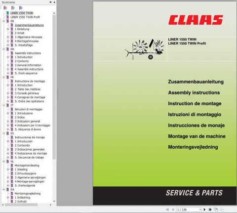 Enhance your CLAAS SWATHER experience with the Liner 1550 Twin Profil Assembly Instruction Manual. This comprehensive PDF file provides clear, step-by-step guidance to ensure a seamless