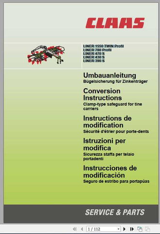 Unlock the full potential of your CLAAS Swathers with the Liner 1550 Twin Profil Conversion Instructions Manual. This comprehensive PDF file is designed to provide you with step-