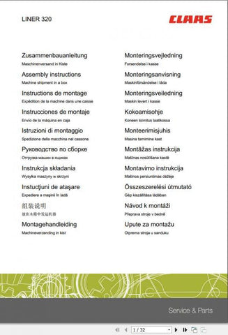 Ensure optimal performance of your CLAAS Swathers Liner 320 with our comprehensive Assembly Instruction Manual, available in a convenient PDF format. This manual provides step-by-step guidance, making the assembly process straightforward and efficient, even for those new