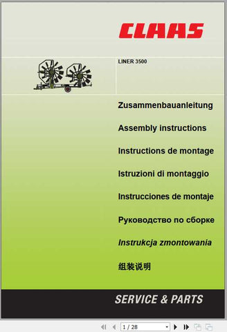 Ensure your CLAAS Swathers Liner 3500 operates at peak performance with our comprehensive Assembly Instruction Manual, available in a convenient PDF format. This manual provides step-by-step guidance, making assembly straightforward 