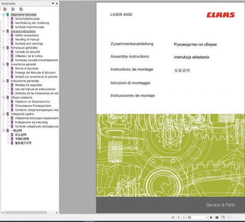 Ensure optimal performance and longevity of your CLAAS Swathers with the comprehensive Assembly Instruction Manual for the Liner 4000. This PDF file provides clear, step-by-step guidance, making assembly straightforward and efficient, even for those new to the equipment