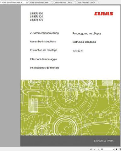 Enhance your CLAAS swather experience with the comprehensive Assembly Instruction Manual for models 450, 420, 370, 450T, and 370T. This PDF file is designed to provide you with clear, step-by