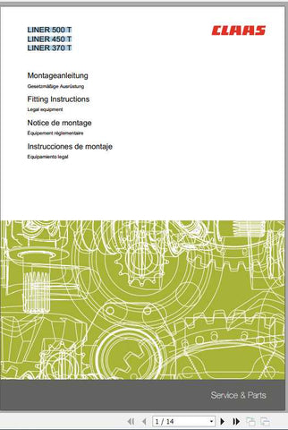 Enhance your CLAAS swather experience with the comprehensive Fitting Instruction Manual for models 500 T, 450 T, and 370 T. This PDF file is designed to provide you with clear, step-by-step guidance, ensuring that you can efficiently set up and maintain your equipment for optimal performance